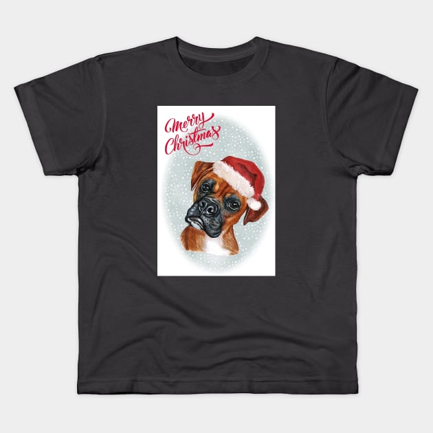 Boxer Dog Merry Christmas Santa Dog Kids T-Shirt by Puppy Eyes